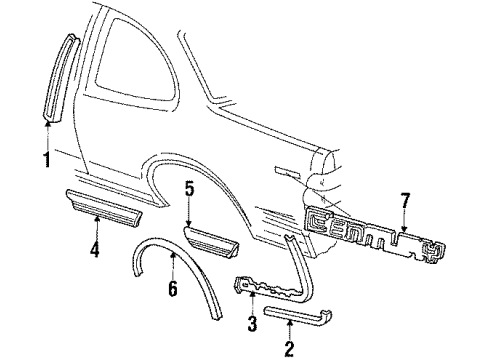 1992 Buick Century Side Molding, Passenger Side Diagram for 10212433