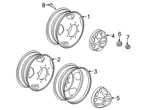 2023 Chevy Silverado 3500 HD Wheel, Alloy, Front Diagram for 23467017