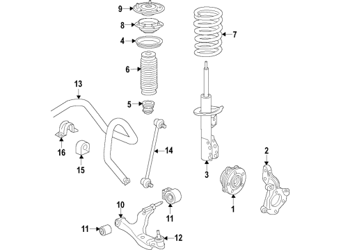 2019 Chevy Traverse Front Suspension Components, Lower Control Arm, Stabilizer Bar Diagram
