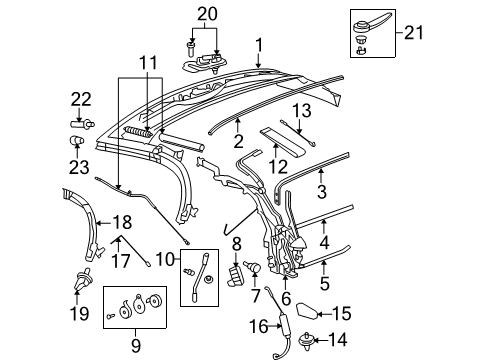 2008 Pontiac Solstice Convertible/Soft Top - Frame & Components Diagram