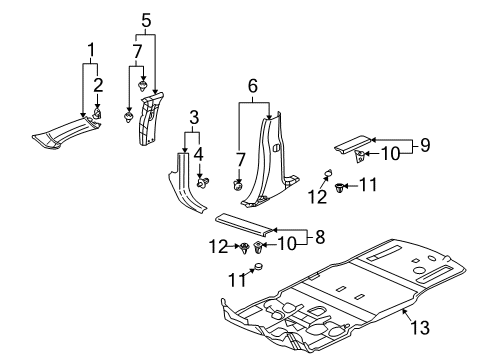 2002 Buick Rendezvous Interior Trim - Pillars, Rocker & Floor Diagram