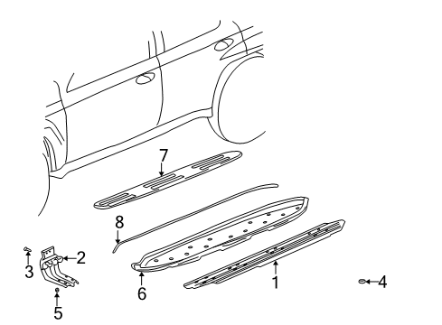 2009 GMC Envoy Exterior Trim - Pillars, Rocker & Floor Diagram