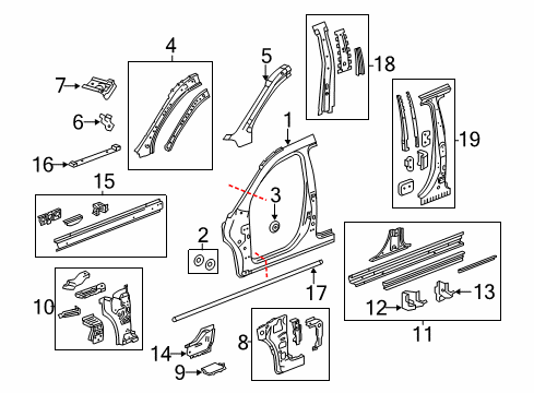 2010 GMC Terrain Center Pillar, Hinge Pillar, Rocker, Uniside Diagram