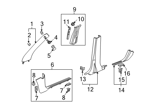 2008 Pontiac Torrent Interior Trim - Pillars, Rocker & Floor Diagram