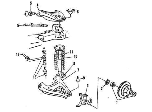 1985 GMC Caballero Front Suspension Components, Lower Control Arm, Upper Control Arm, Stabilizer Bar Diagram