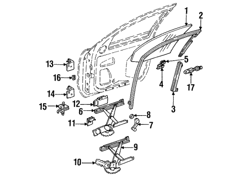 1995 Oldsmobile Achieva Front Door - Glass & Hardware Diagram