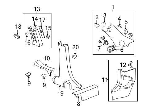 2009 Chevy HHR Interior Trim - Pillars, Rocker & Floor Diagram