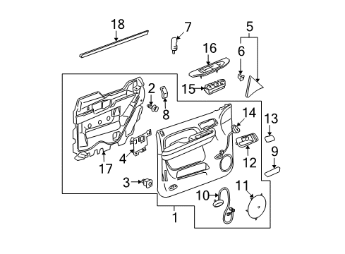 2007 Cadillac Escalade EXT Interior Trim - Front Door Diagram