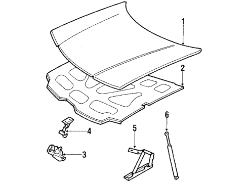 1987 Cadillac Allante Hood & Components Diagram