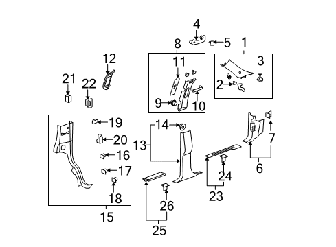 2013 GMC Yukon XL 2500 Interior Trim - Pillars, Rocker & Floor Diagram