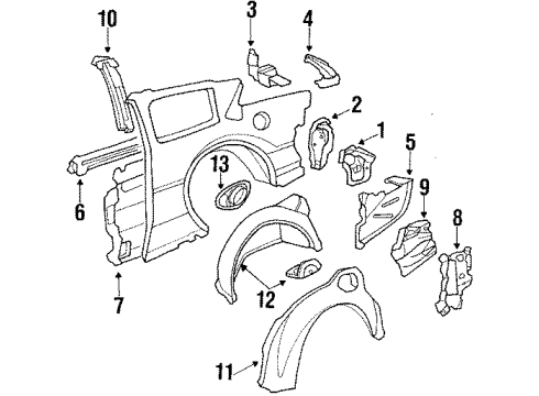 1991 Buick Skylark Inner Wheelhouse, Rear Driver Side Diagram for 22554597