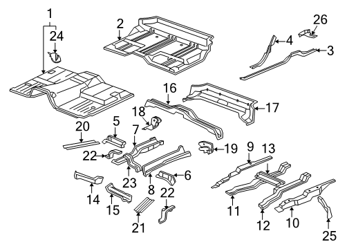 2012 GMC Yukon Pillars, Rocker & Floor - Floor & Rails Diagram