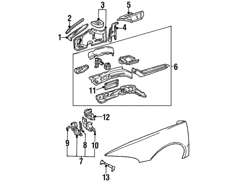 1997 Buick Riviera Inner Structure & Rails - Fender Diagram