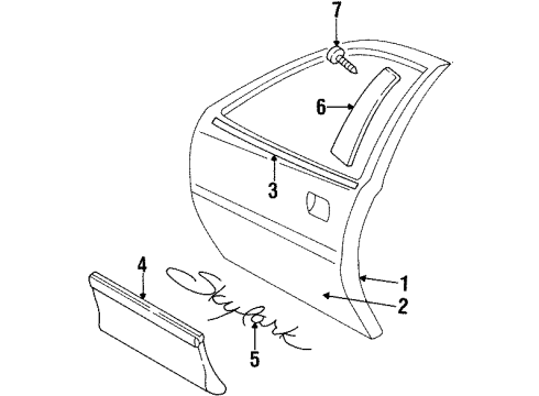 1994 Buick Skylark Front Door & Components, Exterior Trim Diagram