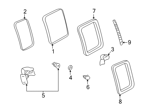1997 Chevy Express 2500 Side Loading Door - Glass & Hardware Diagram