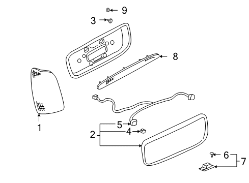 2004 Cadillac DeVille Tail Lamps, Backup Lamps, High Mounted Stop Lamp, License Lamps Diagram