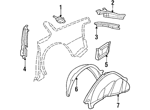 1984 Chevy Celebrity Inner Wheelhouse, Passenger Side Diagram for 20113242