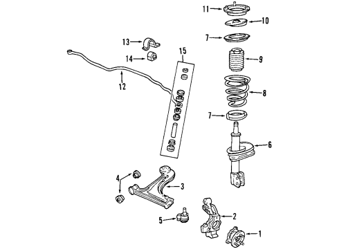 1999 Oldsmobile Cutlass Front Suspension Components, Lower Control Arm, Stabilizer Bar Diagram
