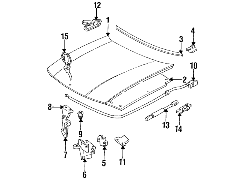 1994 Cadillac Fleetwood Hood & Components Diagram