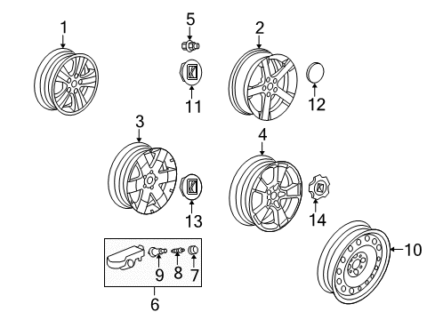 2009 Saturn Vue Wheel Nut Diagram for 9596863