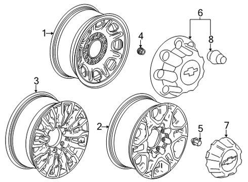 2020 Chevy Silverado 3500 HD Hub Cap, Rear Diagram for 23378321