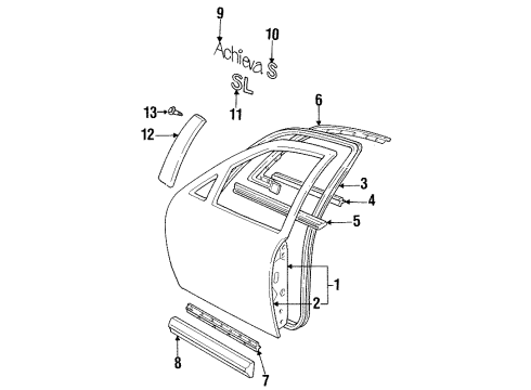 1992 Oldsmobile Achieva Body Side Molding, Black, Front Center Outer Passenger Side Diagram for 16612152