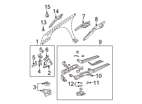 2004 Cadillac DeVille Structural Components & Rails Diagram