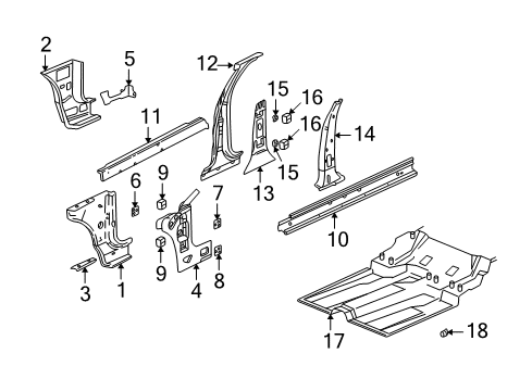 2003 Buick Park Avenue Center Pillar, Hinge Pillar, Rocker, Floor Diagram