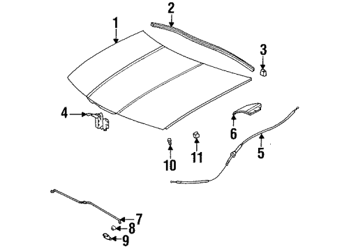 1996 Saturn SC1 Hood & Components Diagram