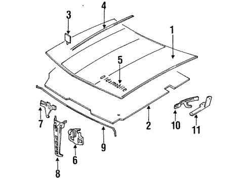 1985 Oldsmobile Calais Hood & Components Diagram