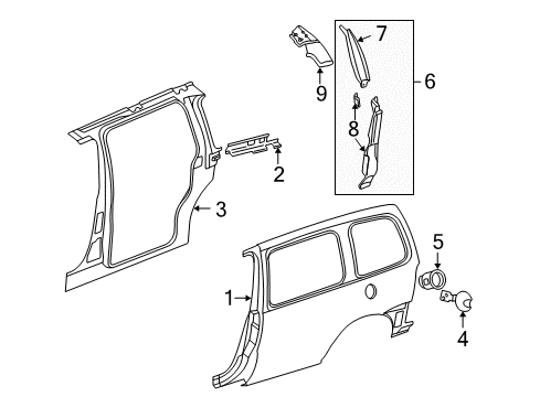 1998 Pontiac Trans Sport Side Panel, Rear Driver Side Diagram for 10402063