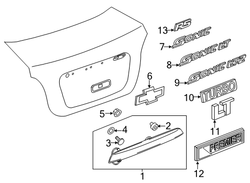 2014 Chevy Sonic Exterior Trim - Trunk Lid Diagram