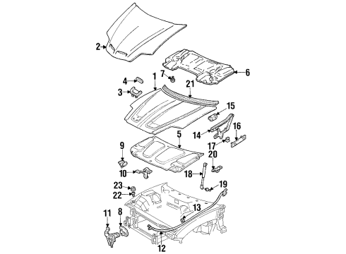 1998 Pontiac Firebird Hood & Components Diagram