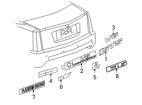 2008 Cadillac STS Exterior Trim - Trunk Lid Diagram