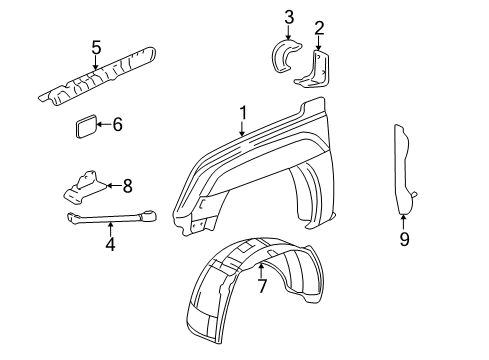 2002 Chevy Avalanche 2500 Fender & Components Diagram