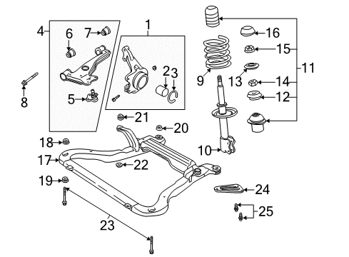 2000 Saturn LW2 Front Suspension Components, Lower Control Arm, Stabilizer Bar Diagram