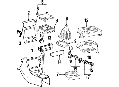 1999 Chevy Prizm Console Body, Front Diagram for 16822550