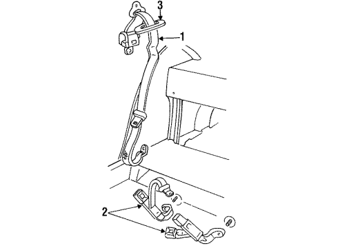 1997 Cadillac DeVille Belt & Retractor, Black, Rear Driver Side Diagram for 12530910