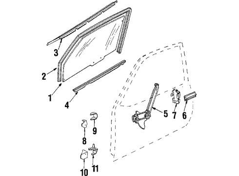 1987 Chevy Cavalier Front Door - Glass & Hardware Diagram
