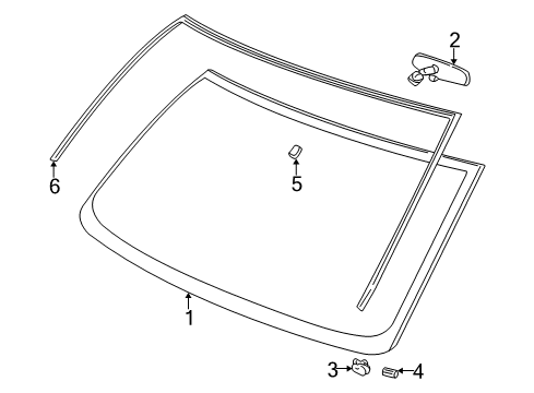 1997 Chevy Express 2500 Windshield Glass, Mirrors, Reveal Moldings Diagram
