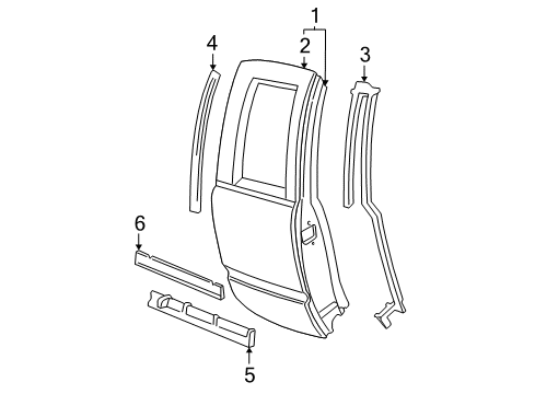 1997 GMC C1500 Rear Door & Components, Exterior Trim Diagram
