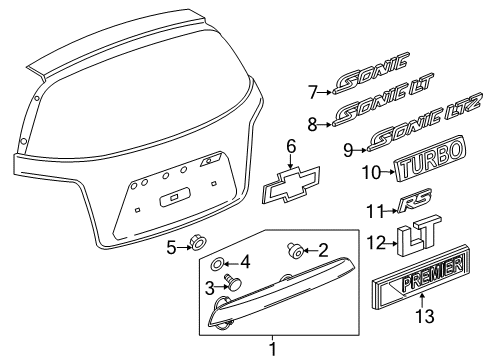 2014 Chevy Sonic Exterior Trim - Lift Gate Diagram