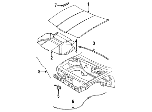 1992 Saturn SL1 Hood & Components Diagram