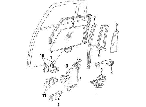 1984 Cadillac DeVille Rear Door - Glass & Hardware Diagram