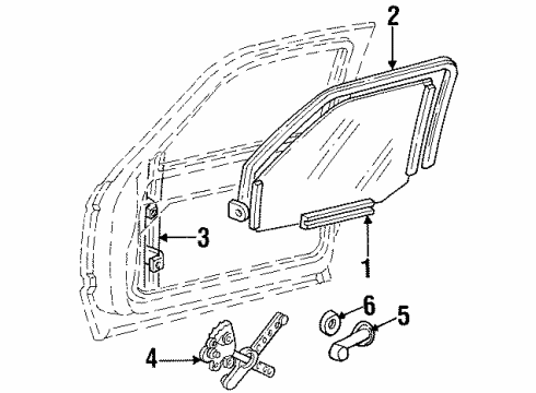 1990 Chevy C3500 Front Door - Glass & Hardware Diagram