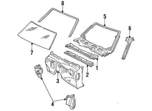 1993 Chevy S10 Blazer Windshield Glass, Cowl, Reveal Moldings Diagram
