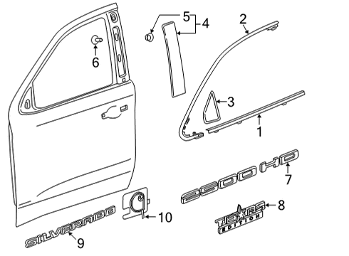 2023 Chevy Silverado 2500 HD Belt Molding, Front Passenger Side Diagram for 84832776