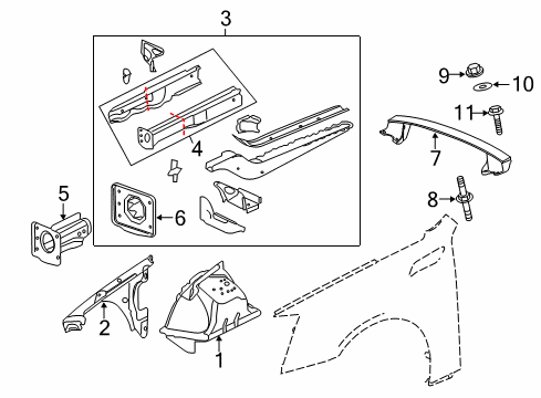 2010 Cadillac CTS Structural Components & Rails Diagram