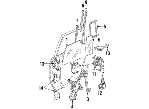 1992 Cadillac Brougham Rear Door - Glass & Hardware Diagram
