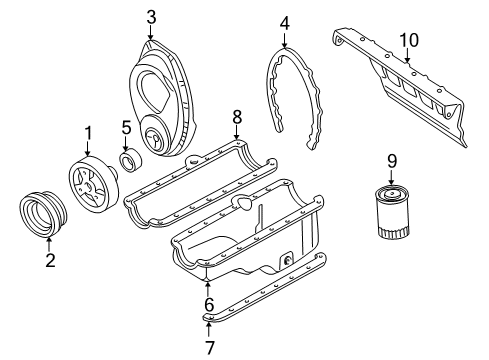 1999 GMC K1500 Engine Parts, Mounts, Cylinder Head & Valves, Camshaft & Timing, Oil Pan, Oil Pump, Crankshaft & Bearings, Pistons, Rings & Bearings Diagram